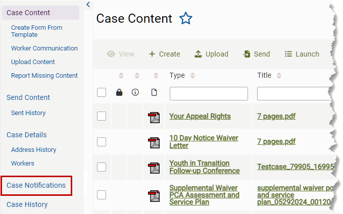 link to case notifications page on case content page