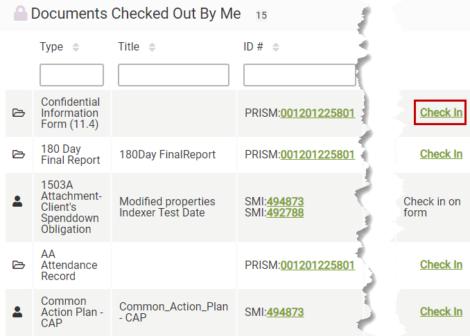 check in content from My ECF page