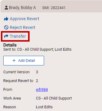 transfer button on sidebar menu