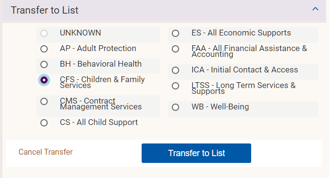 selections for transferring notification