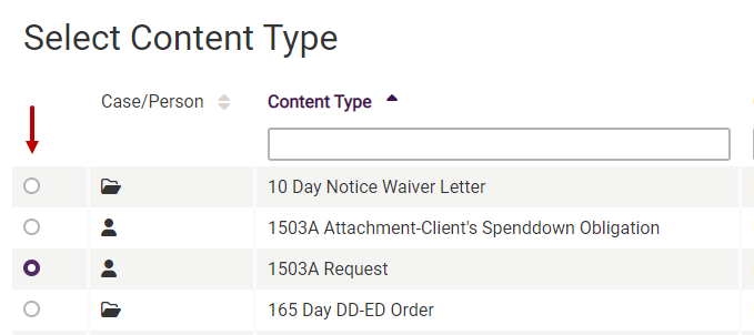 selecting a content type