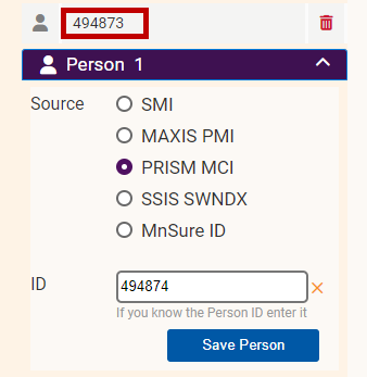 select source and enter person ID on sidebar menu