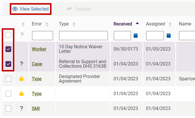 select check boxes and click View Selected to open multiple mystery items