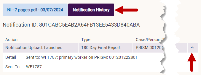 notification history tab