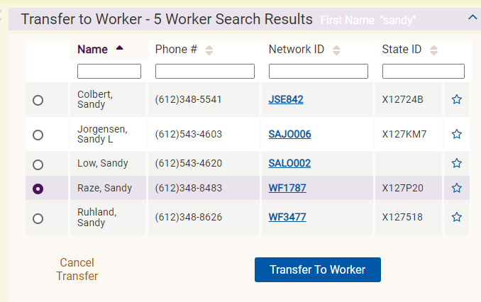 select worker to transfer notification