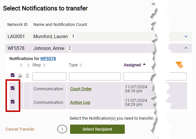 two notifications selected from notifications list