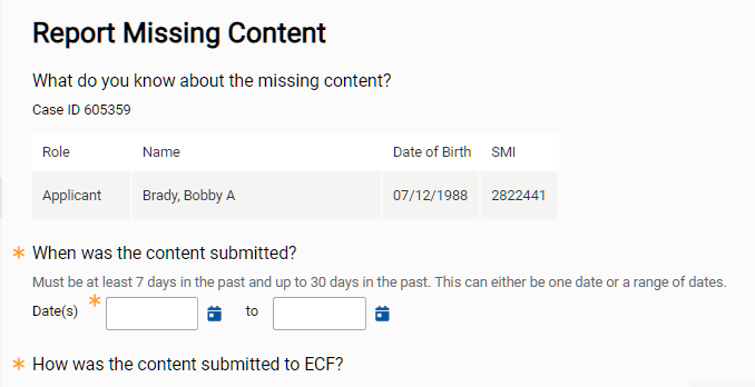 report missing content form