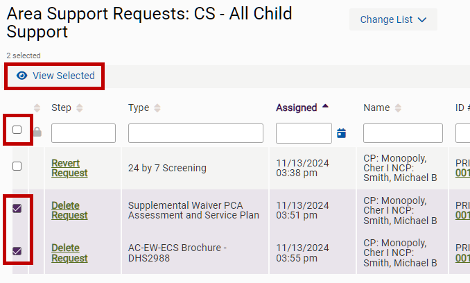 select check boxes and click View Selected to open multiple request items