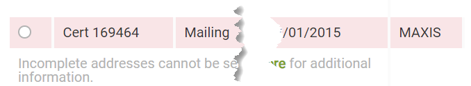 highlighted address with missing information