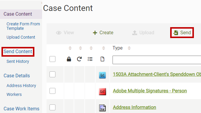 content menu: send content