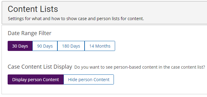 content list settings