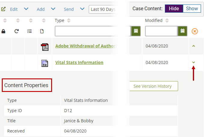 view content properties